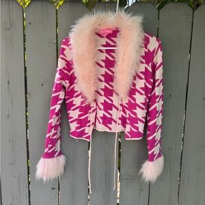 Sugar Thrillz Pink and White Blazer with Faux Fur Accents